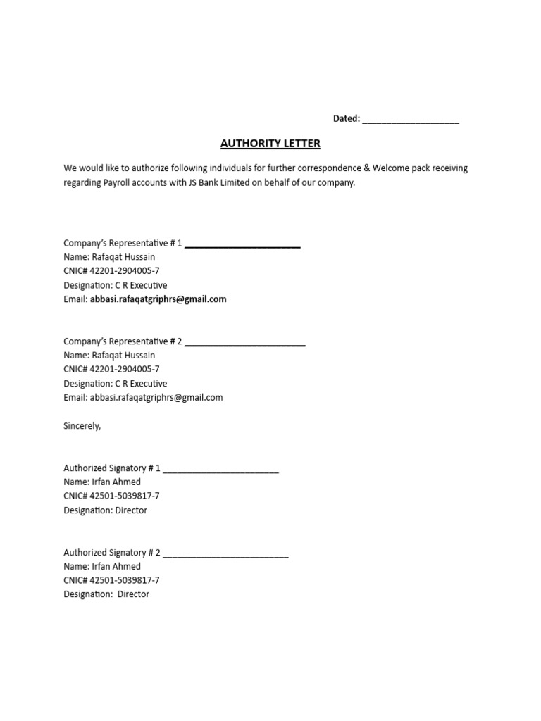 Authority Letter for Payroll Accounts | PDF | Finance & Money Management