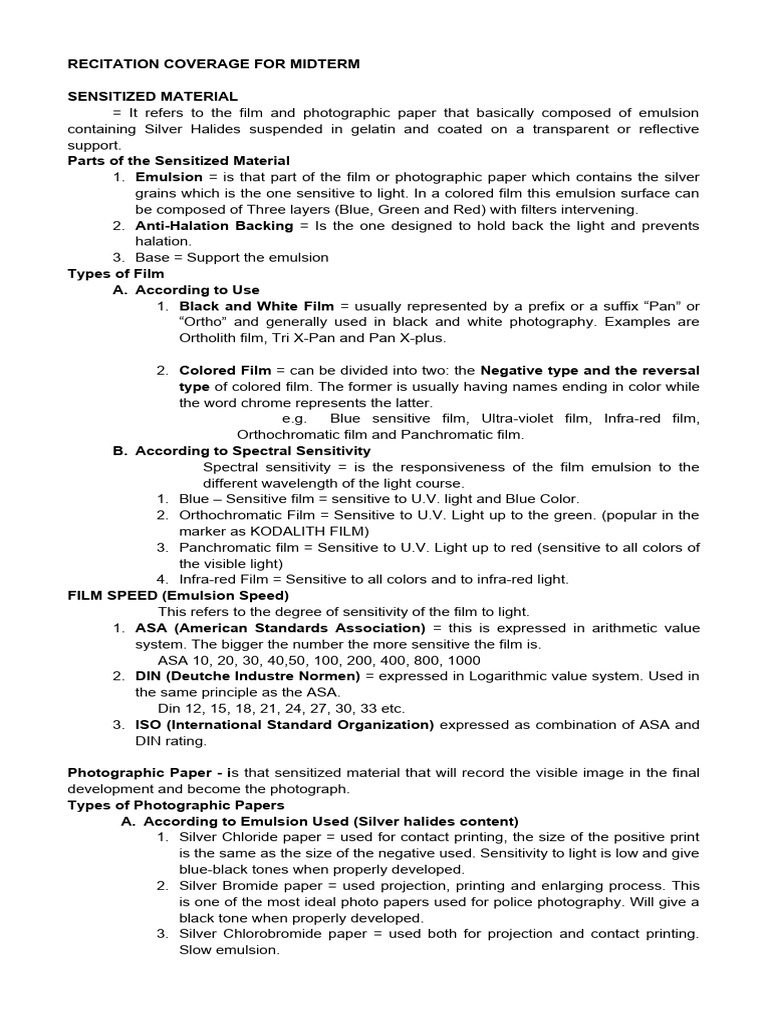 Recitation Coverage For Midterm | PDF | Film Speed | Imaging