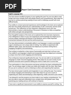 BC Elementary Report Card Comments | PDF | Mathematics | Reading  Comprehension