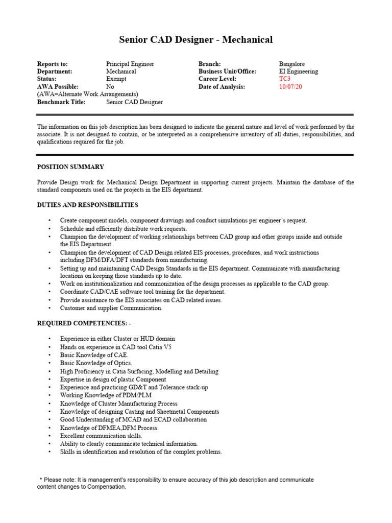 JD - Senior Mechanical Design Engineer | PDF | Computer Aided Design ...