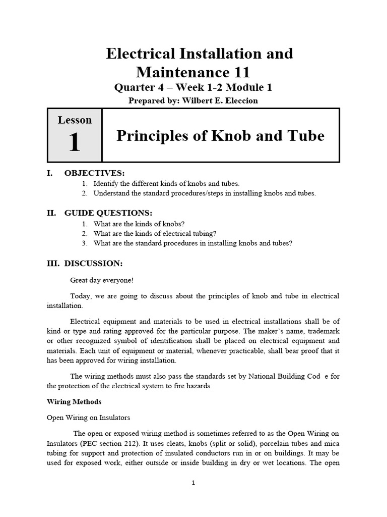 Knob and Tube Wiring Installation Guide | PDF | Electrical Wiring ...