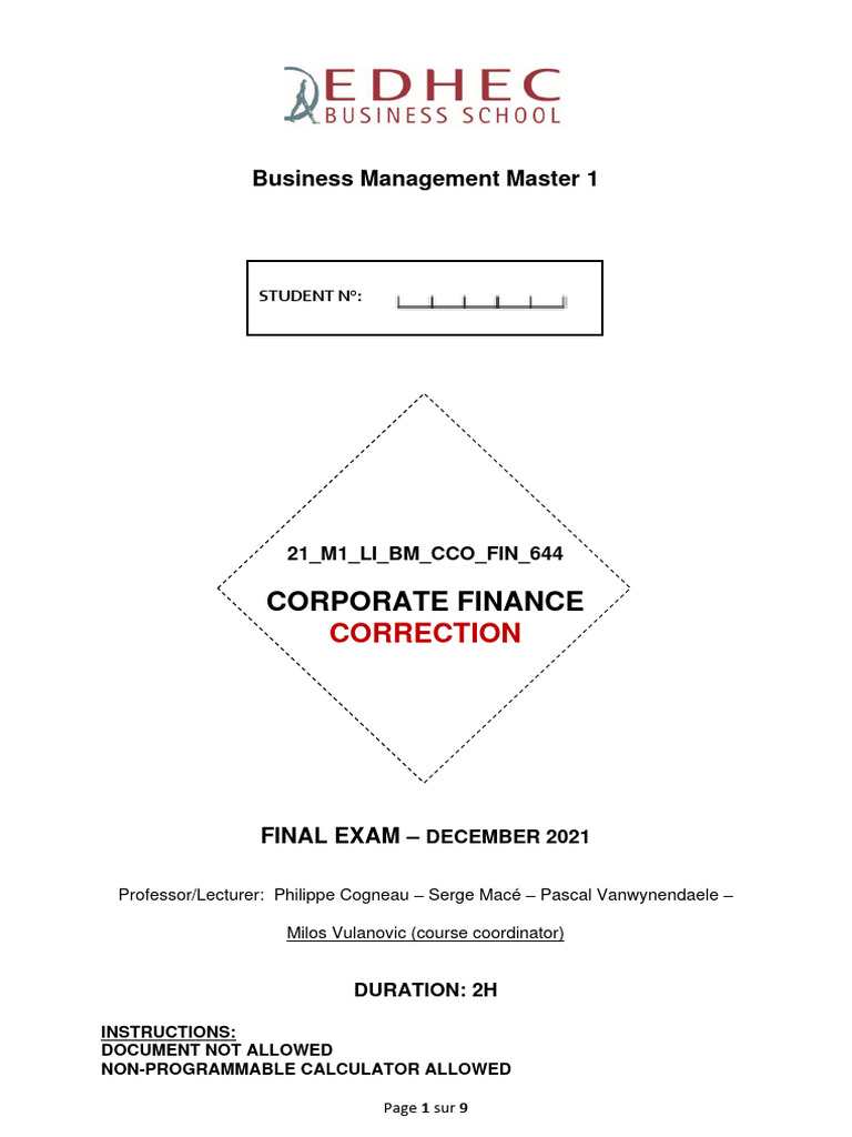 Corporate Finance Final Exam 2021 | PDF | Net Present Value | Economics