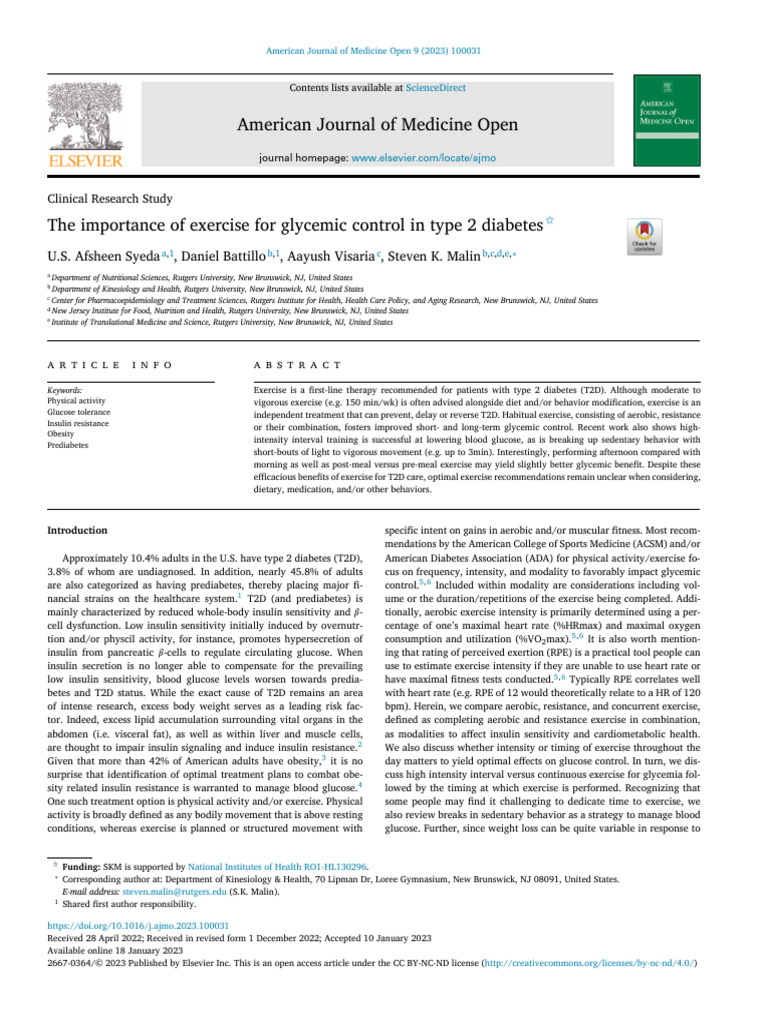 The Importance of Exercise For Glycemic Control in Type 2 Diabetes ...