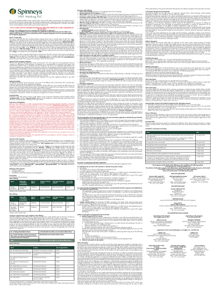 Spinneys 1961 Holding IPO Prospectus | PDF | Initial Public Offering ...