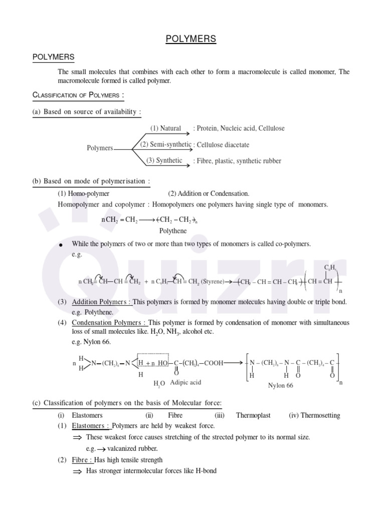 Understanding Polymer Classification | PDF | Polymers | Polymerization