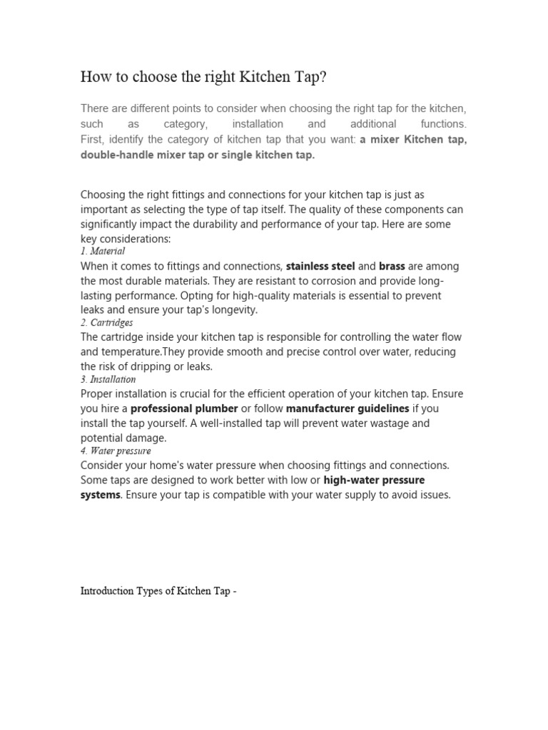 Introduction Of Kitchen Tap Pdf