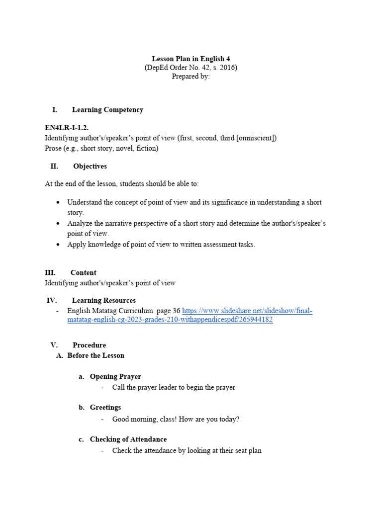 Grade 4 Prose: Author's Point of View | PDF | Narration | Cognition