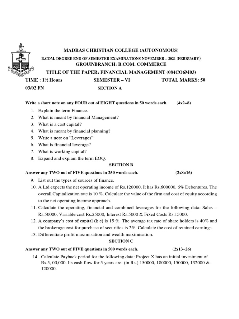 Financial Management Pdf Cost Of Capital Financial Capital