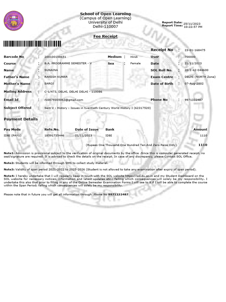 Fee Recipt | PDF | Receipt