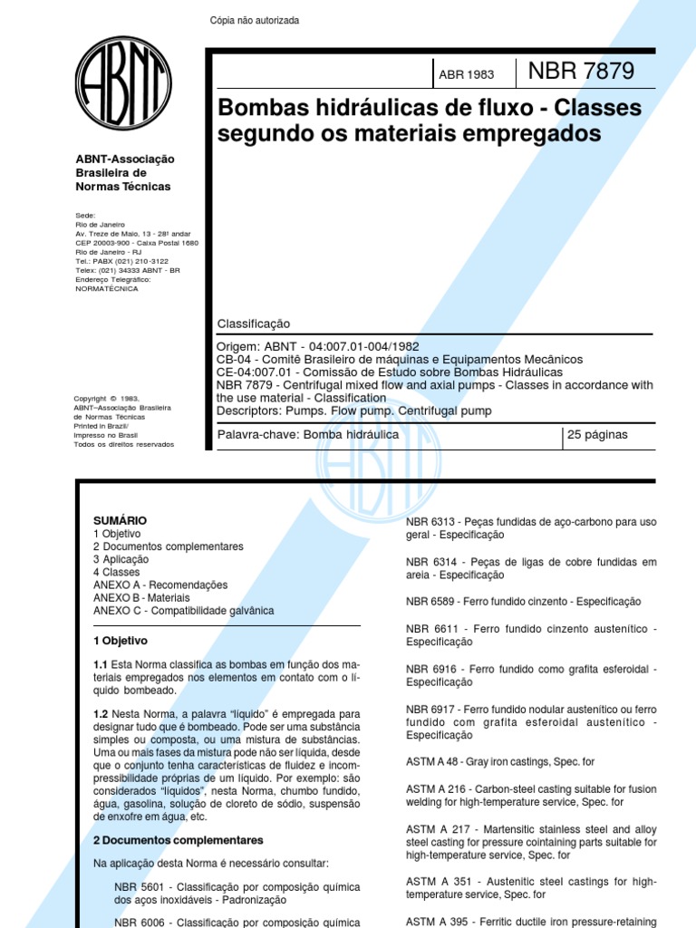 NBR 07879 - 1983 - Bombas Hidraulicas de Fluxo | PDF | Corrosão | Liga