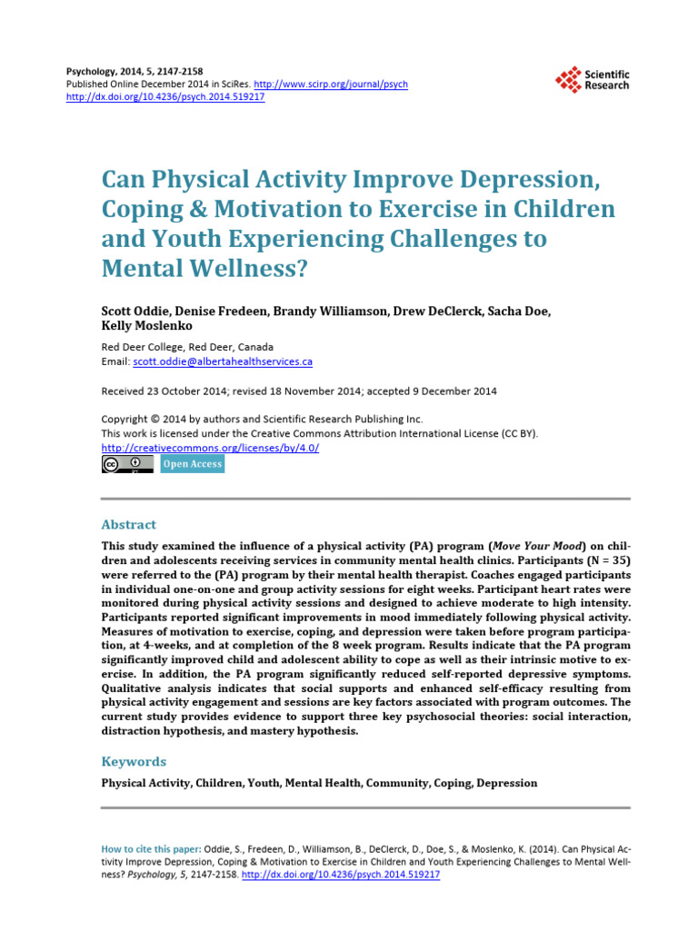 Can Physical Activity Improve Depression Coping Mo | PDF | Mental ...