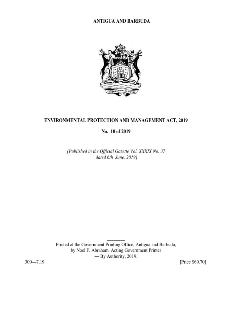 Antigua and Barbuda Environmental Act 2019 | PDF | Waste ...