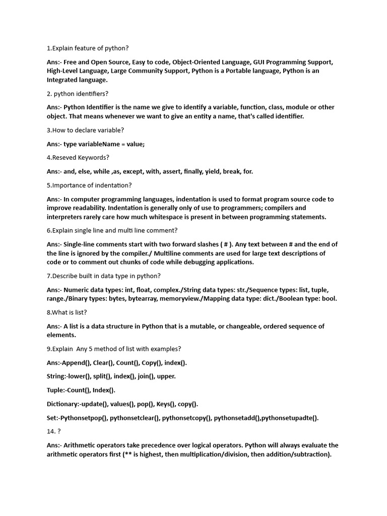 Mid sem python answers | PDF | Python (Programming Language) | Data Type
