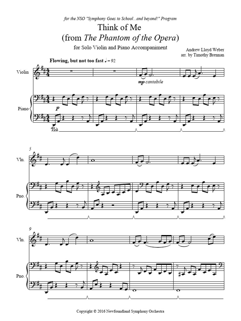 Webber Think of Me From The Phantom of The Opera Violin | PDF | The