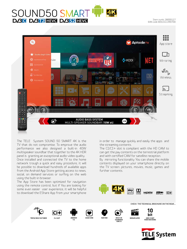 28000127 SOUND50 SMART4K Scheda Tecnica Rev 00 EN Download Free 