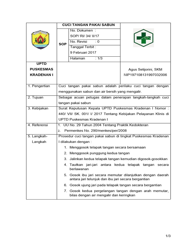 Sop Cuci Tangan Pakai Sabun Rawat Inap Pdf