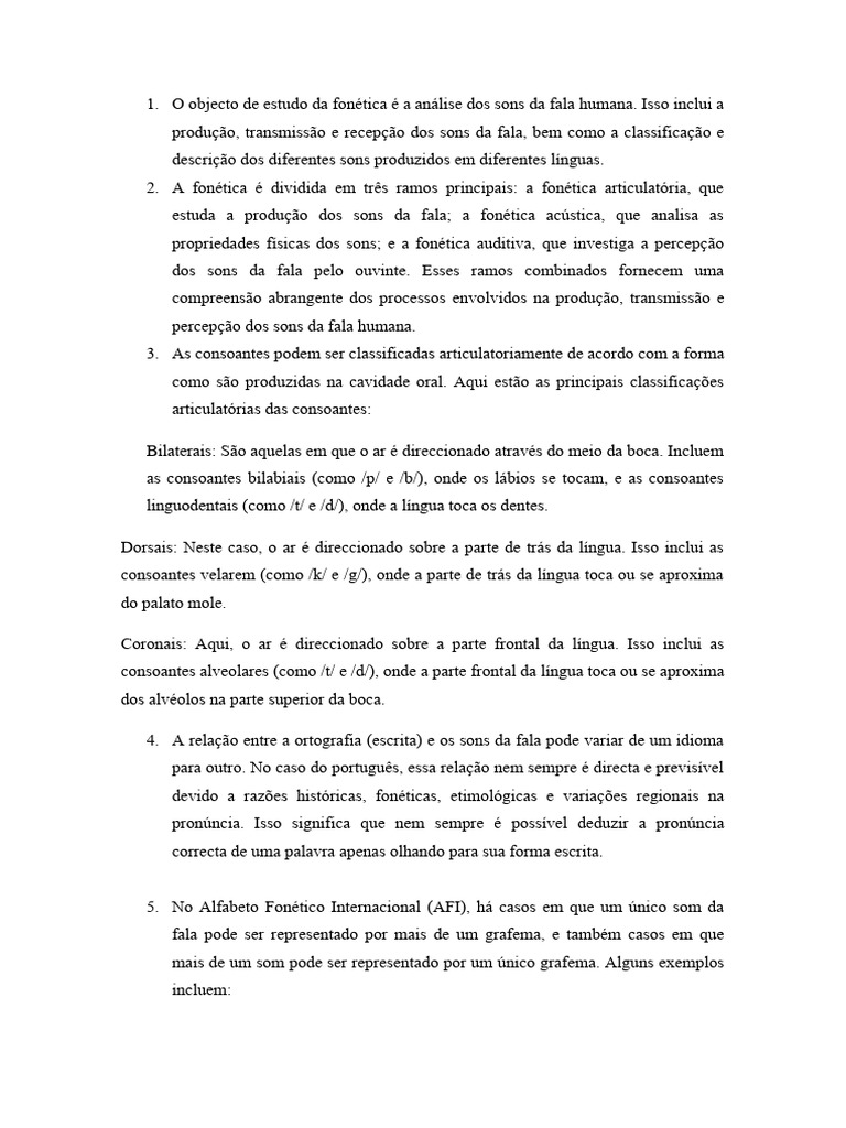 O objecto de estudo da fon tica a an lise dos sons da fala humana