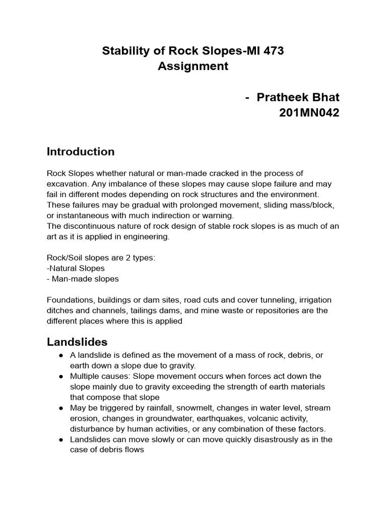 1.2 Stability of Rock Slopes | PDF | Landslide | Mining