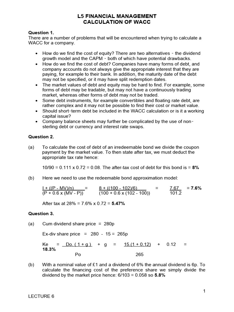 Topic 5 - WACC Ans 2019-20 | PDF | Cost Of Capital | Debt