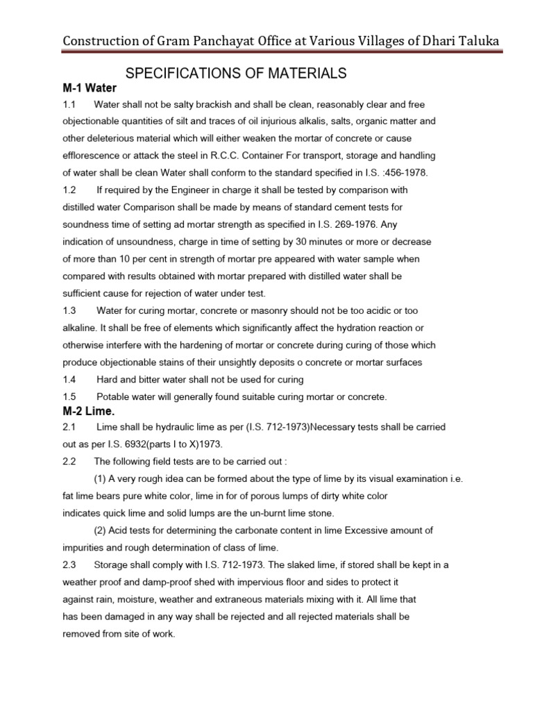 0.3 Specifications of Materials | PDF | Plywood | Concrete