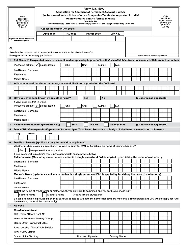 Pan Card Apply Form | PDF