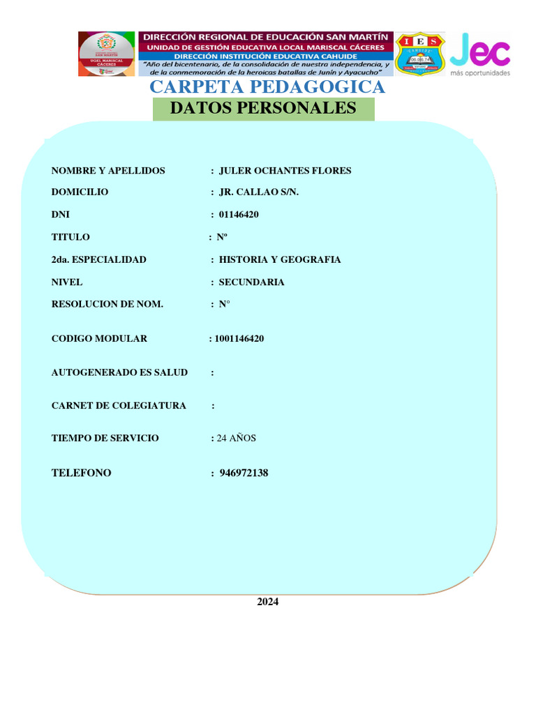 Carpeta Pedagogica Juler Ochantes | PDF | Aprendizaje | Pedagogía