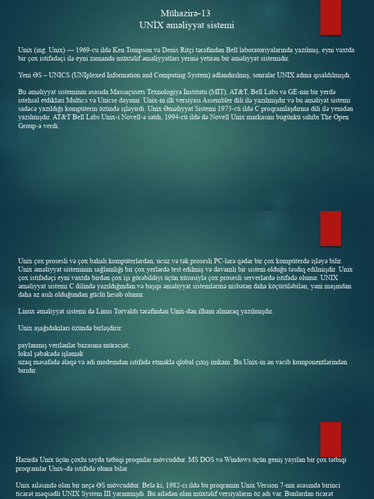 Mühazirə-13 UNİX Əməliyyat Sistemi | PDF