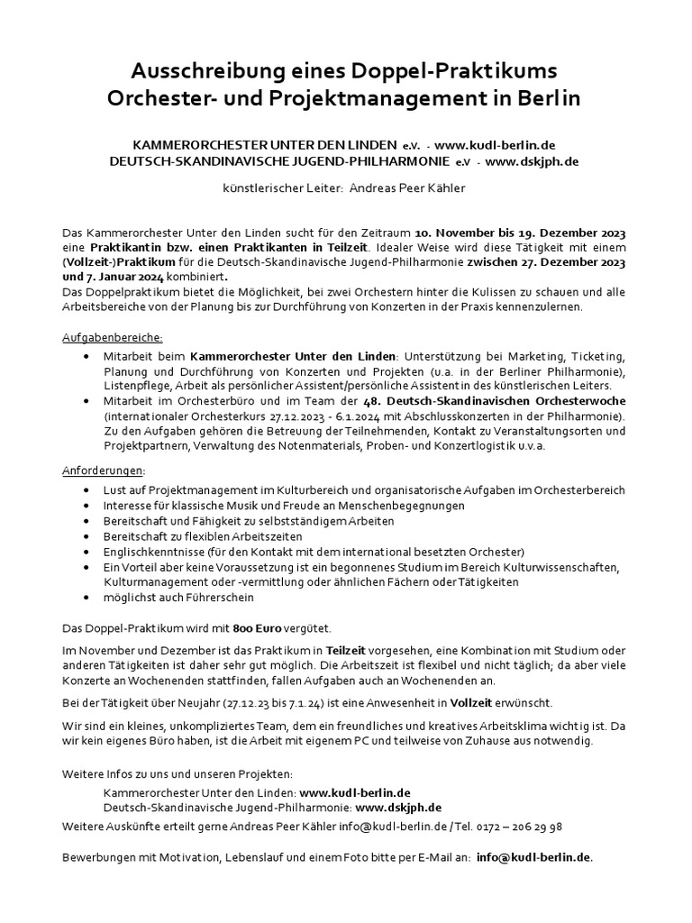 Ausschreibung Doppelpraktikum KUDL DSKJPH 2023 | PDF