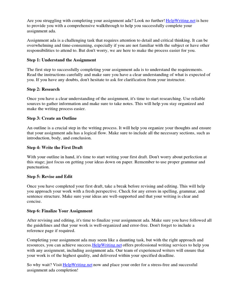 Complete Your Assignment ADA Guide | PDF | Writing | Cognitive Science