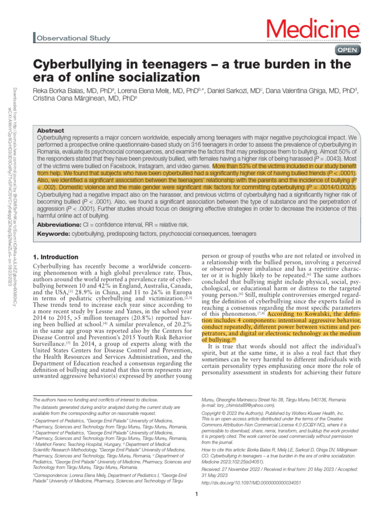 Cyberbulling Teenagers | PDF | Cyberbullying | Bullying
