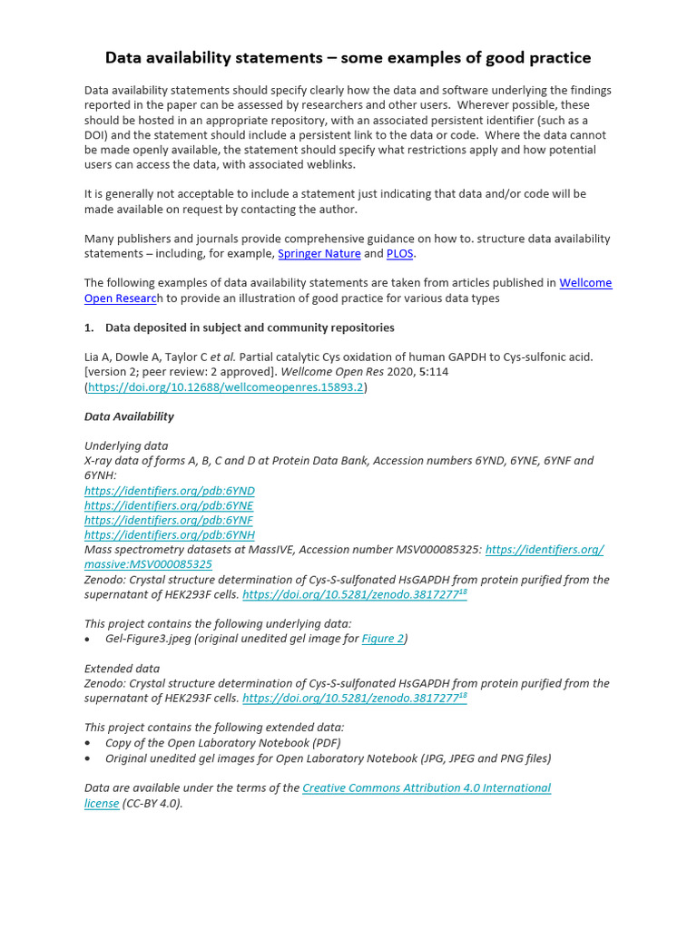 Best Practices for Data Availability Statements | PDF | Single ...