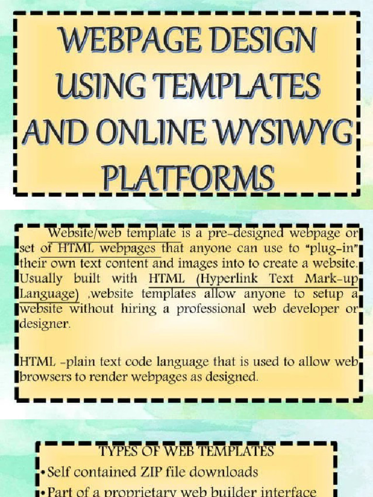 Web Page Design Using Templates and Online WYSIWYG Platforms | PDF