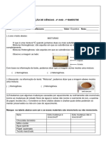 AVALIAÃ - Ã - O DE CIÃ - NCIAS 4Âº 1Âº Bimestre