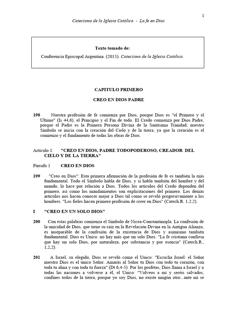 Catecismo de La Iglesia Católica - La Fe en Dios | PDF | Trinidad ...