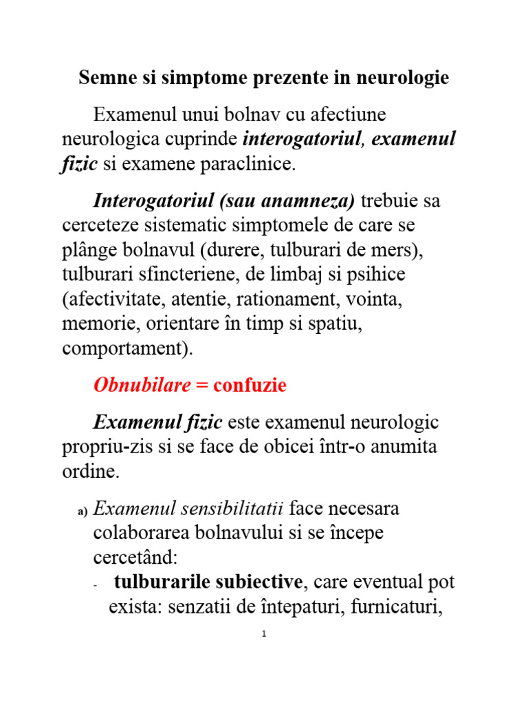 Curs 1 SEMNE Si SIMPTOME in NEUROLOGIE | PDF