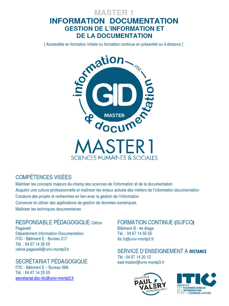 Master 1 en Information Documentation | PDF | Formation à distance ...