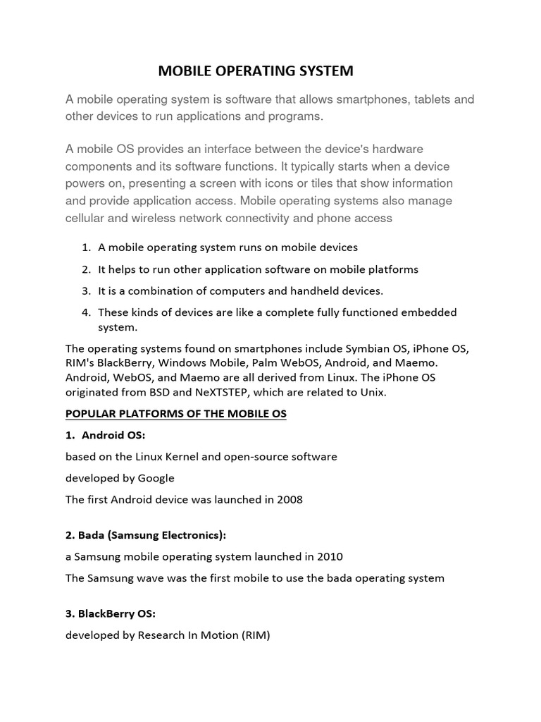 Mobile Operating System | PDF | Android (Operating System) | Operating ...