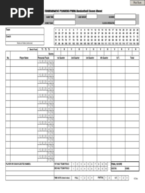 Tournament Basketball Score Sheet