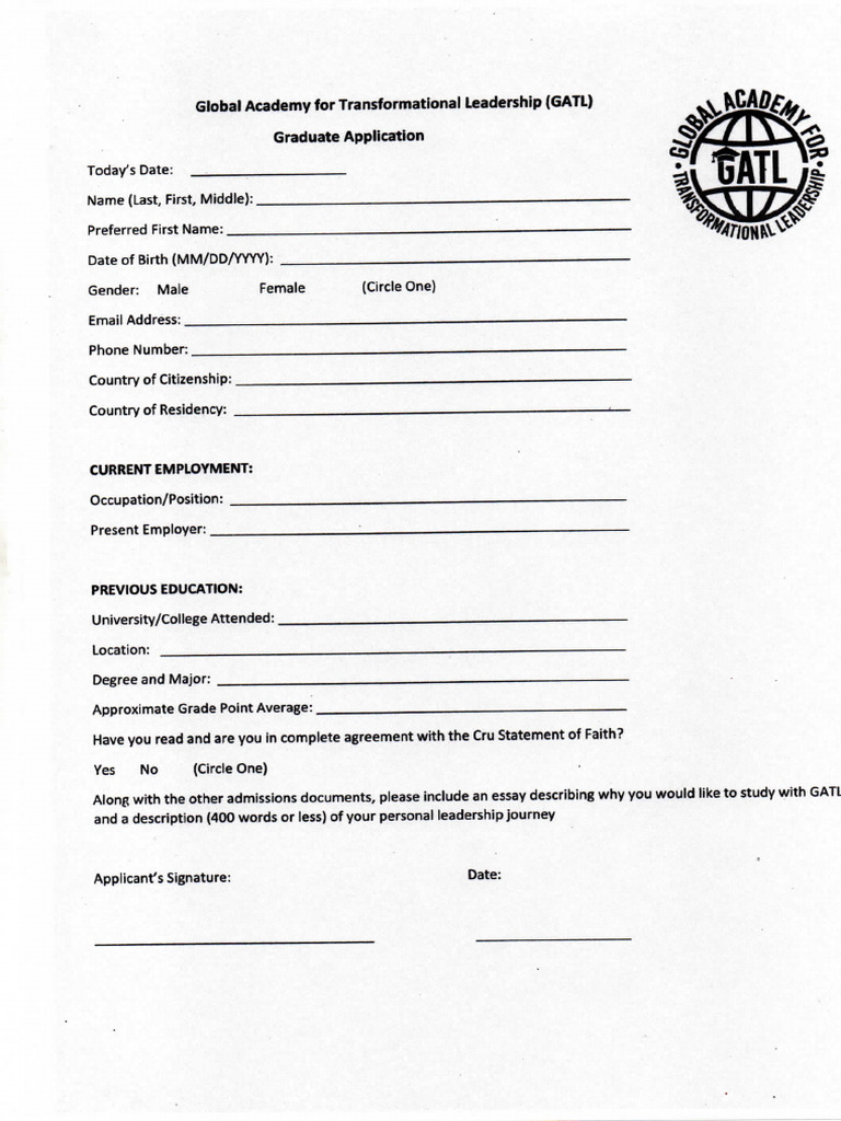 GATL Graduate Application Form | PDF | Career & Growth