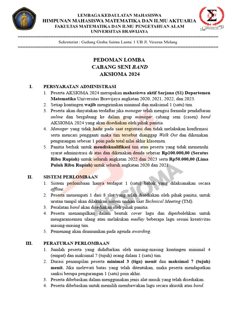 Pedoman Lomba Band Aksioma 2024 | PDF