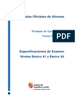 Especificaciones de Examen Nivel Básico A1 y A2 23-24