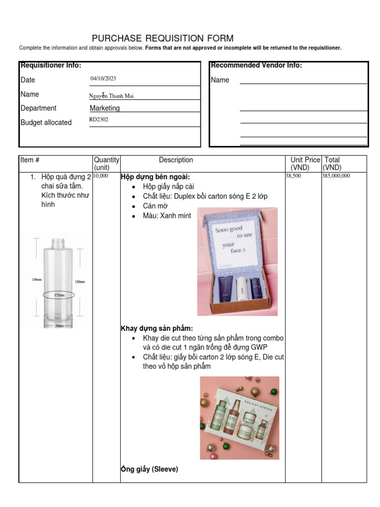 Purchase Requisition - Gift Box | PDF