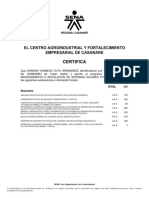 Certifica: El Centro Agroindustrial Y Fortalecimiento Empresarial de Casanare