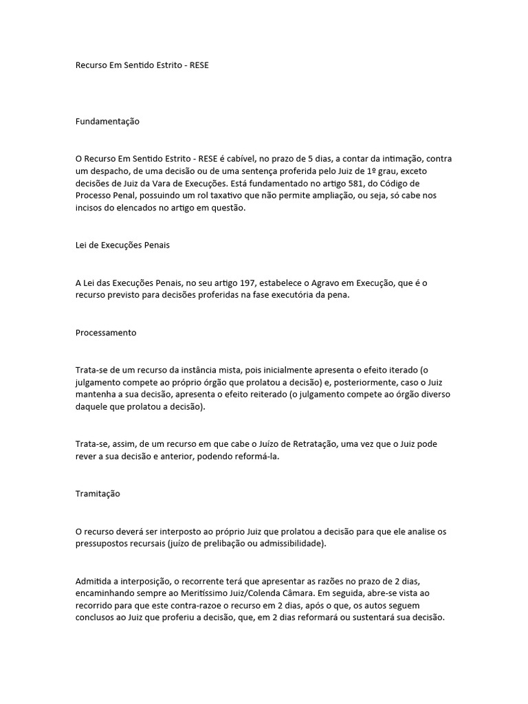 Recurso em Sentido Estrito: Guia Completo | PDF | Sentença (jurídico ...