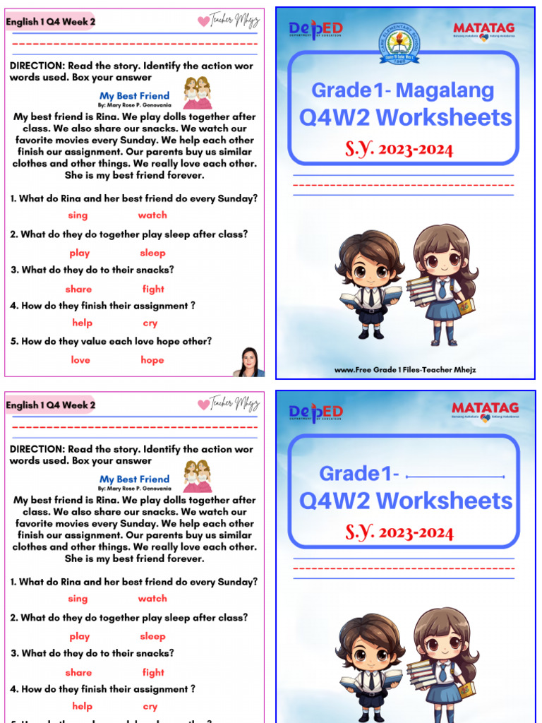 Grade 1 Q4 W2 Worksheets Booklet - Teacher Mhejz Bacani | PDF
