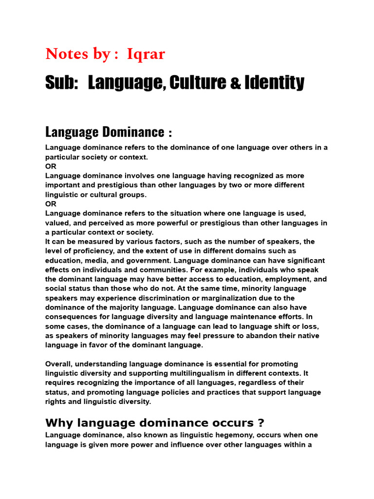 Language Dominance and Identity Issues | PDF | Identity (Social Science ...