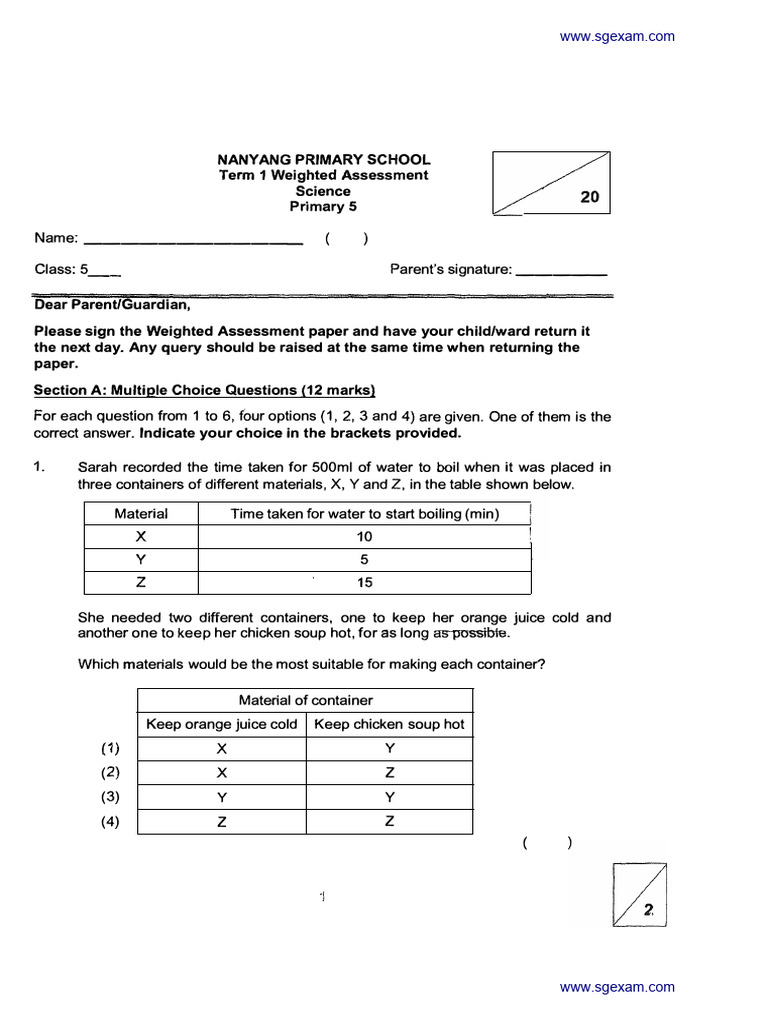 Primary 5 Science Weighted Assessment | PDF