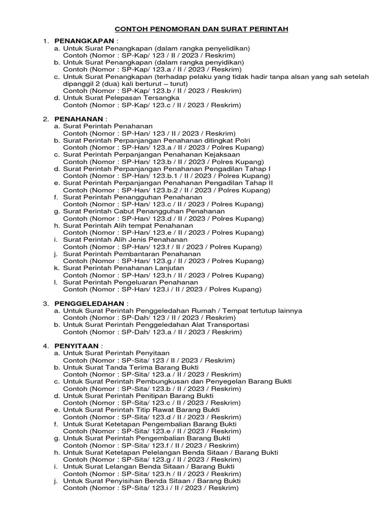 Contoh Penomoran Dan Surat Perintah | PDF