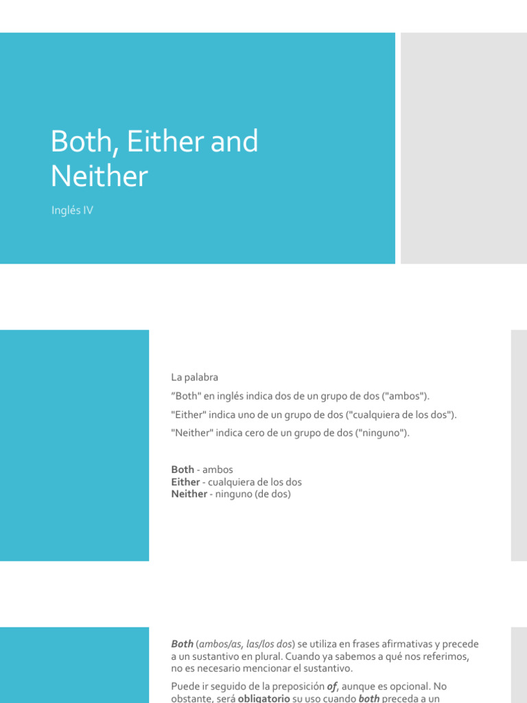 Usos de Both, Either y Neither | PDF | Plural | Sustantivo