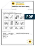 Avaliação Inglês 3 º Ano 1º Bim